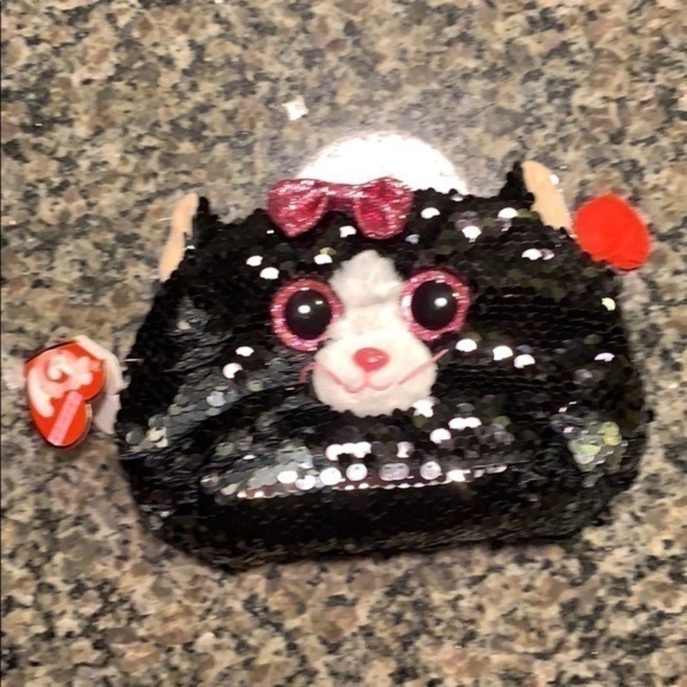 TY Black cat purse sequins Kiki NWT